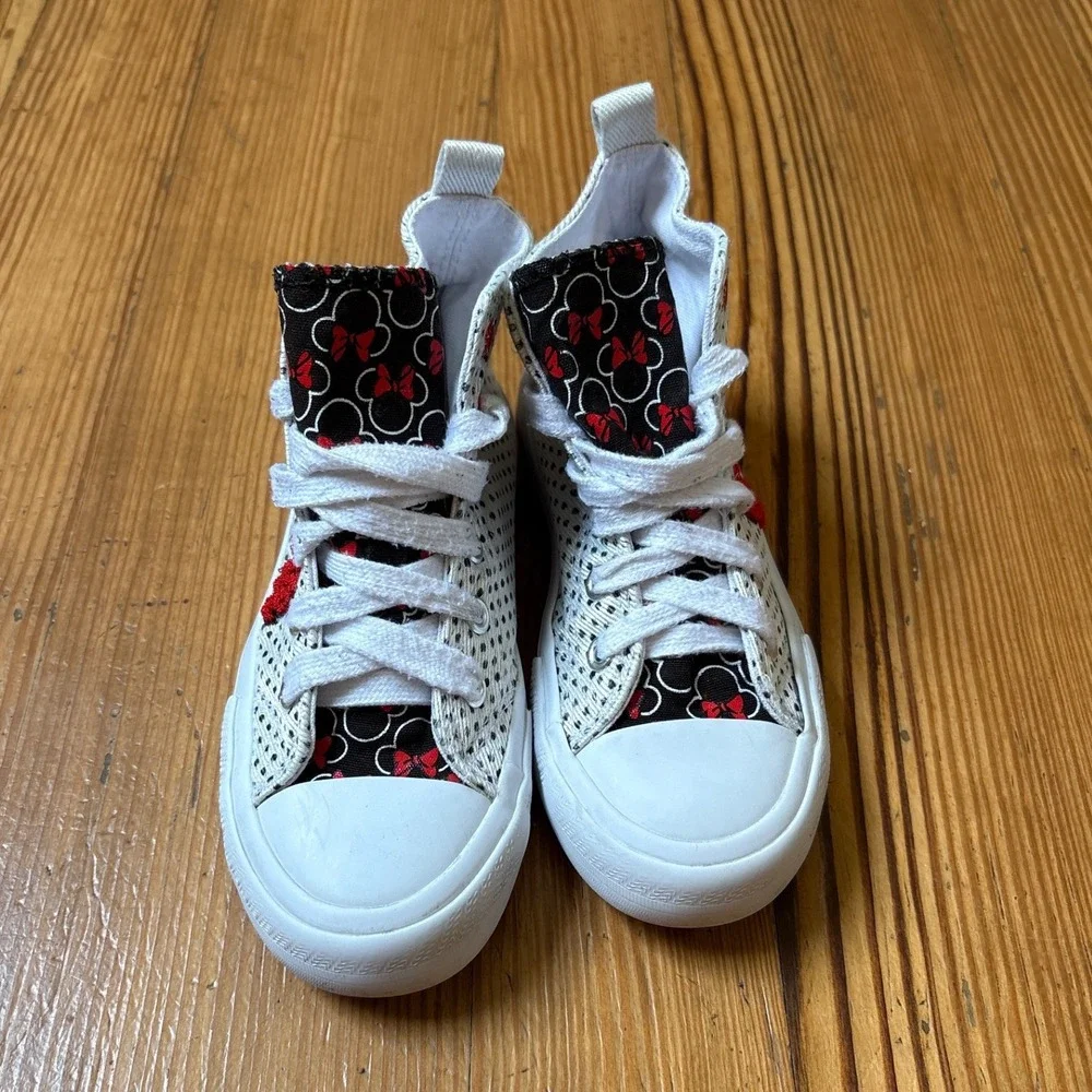 Disney Minnie Mouse High Top Sneakers Kids White Polka Dot Embroidered SIZE 12